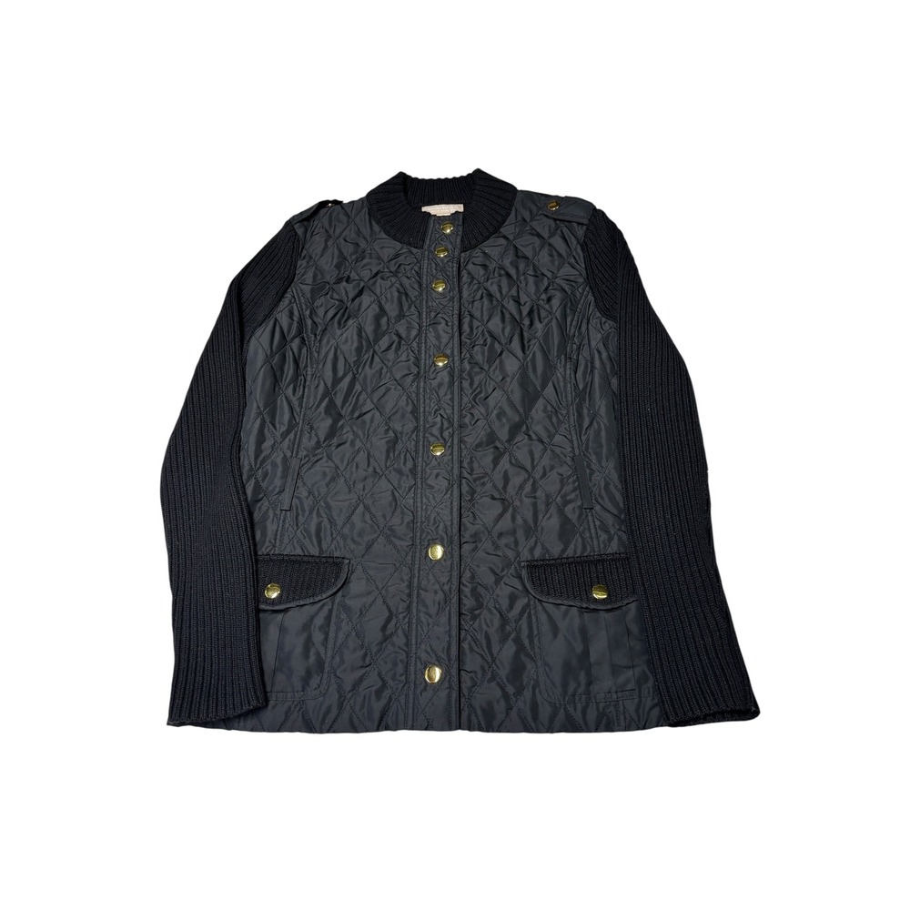 Banana‎ Republic Mixed Media Quilted Merino Wool Knit Jacket Black XL